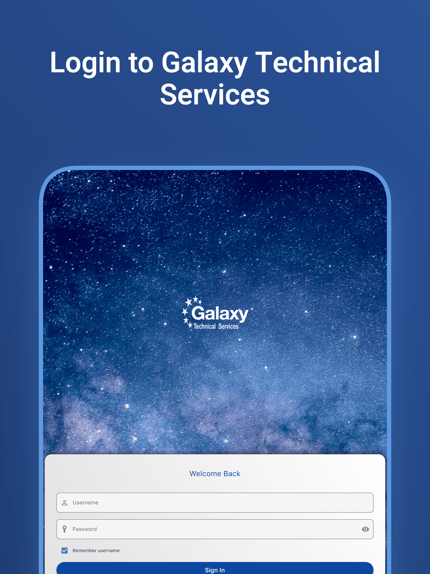 Galaxy GTS app sign-in